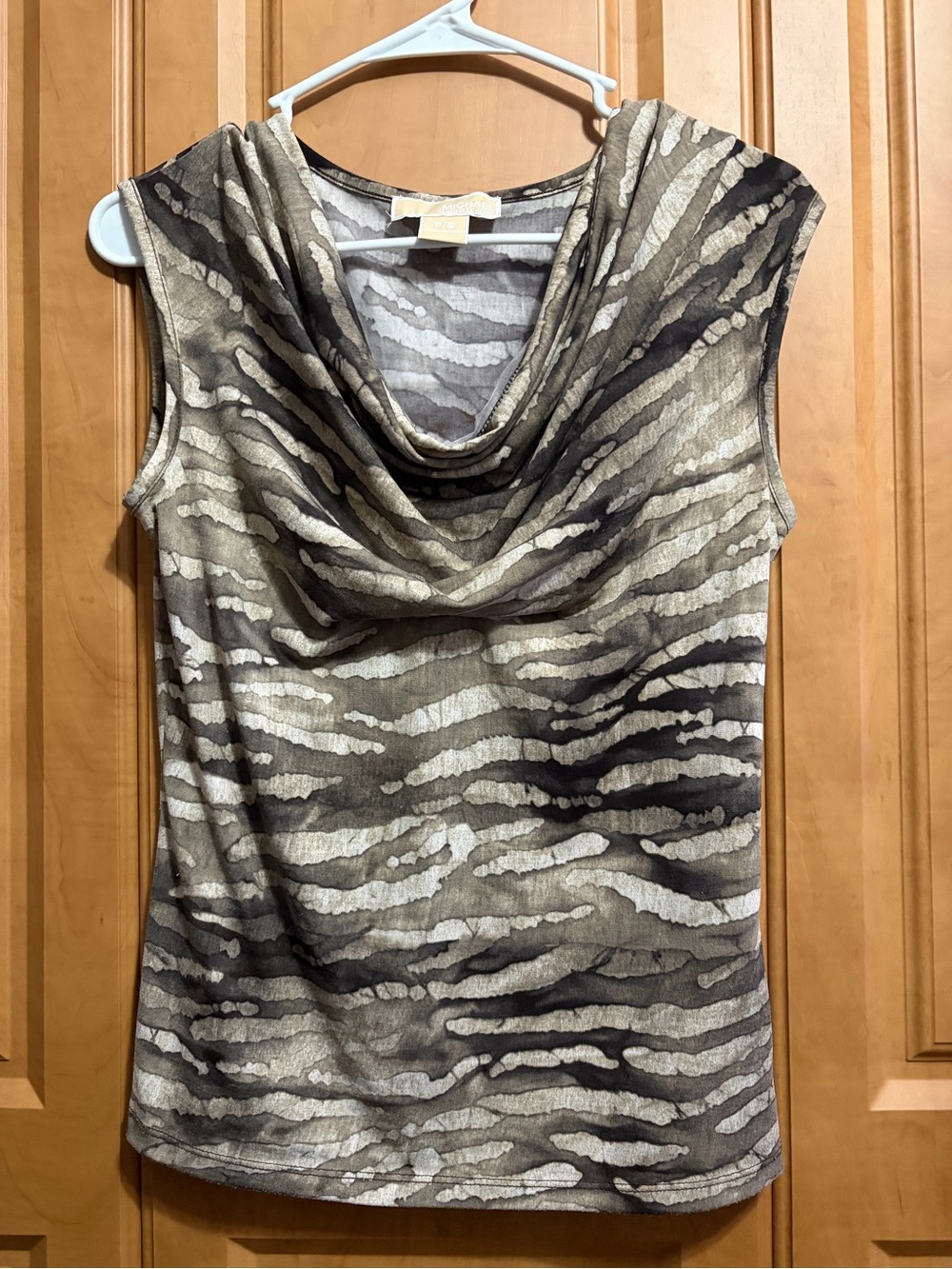 Michael Kors Taupe, Black & Cream Cowl Neck Sleeveless Top
